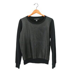 Ralph Lauren Black Label Leather Front Wool Sweater Pullover Sweatshirt M